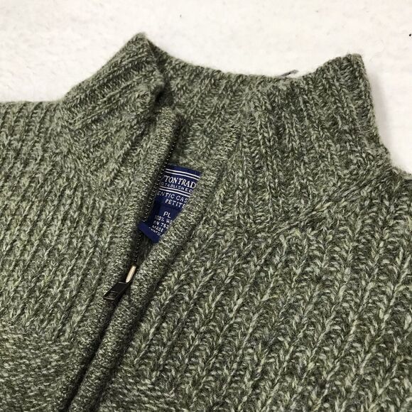 Vntage NEWTON TRADING Zip Cardigan Sweater Women PL Petite Moss Green Cable Knit - Picture 5 of 16